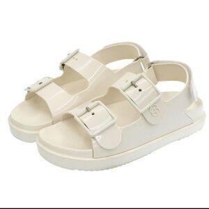 Gucci Cream Patent Double-Buckle Platform Sandals